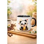 Sevimli Panda Bubble Tea Tasarımlı Porselen Kupa Bardak – Panda Desenli Kahve ve Çay Kupası - Beyaz