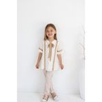 Sevimli Pantolonlu Bluz Takım, Kız Çocuk Yazlık Giyim, Mevsimlik, Baharlık Giyim - Ekru - Bej - 2 Yaş