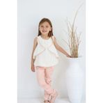 Sevimli Pantolonlu Bluz Takım, Kız Çocuk Yazlık Giyim, Mevsimlik, Baharlık Giyim - Ekru - Pembe - 4 Yaş