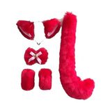 Sevimli Parti Kürklü Tilki Kurt Kulakları Kuyruk Kepçe tam set, Aksesuarları Peluş Cosplay Seti sahne, Kürk takım Aksesuar seti (Kırmızı Beş Parça Set 2)