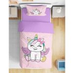 Sevimli Unicorn 3D Dijital Baskılı Tek Kişilik Nevresim Takımı Kız Çocuk Nevresim Takımı (Lila - Pembe)
