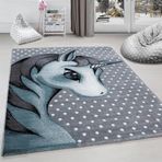 Sevimli Unicorn Tasarım Halı Mavi Gri Halı Yumuşak Dikdörtgen Jüt Halı Çocuk Odası Oyun Halısı 80x150 cm