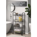 Sevinse Home 4 Katlı Siyah Tekerlekli Banyo Rafı, Mutfak Rafı, Deterjanlık, Sebzelik, Makyaj Çok Amaçlı Organizer