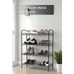 Sevinse Home Dört Katlı Siyah Metal Ayakkabılık, 4'lü Ayakkabı Düzenleyici Raf