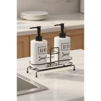 Sevinse Home İkili Seramik Sıvı Sabunluk Metal Standlı 2'li Sabunluk Seti 500ml