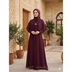 Sevitli Broş Detaylı Pelerinli Tesettür Elbise-Mürdüm - 38 - 40