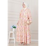 Sevitli Lilyum Çiçekli Elbise-Pembe