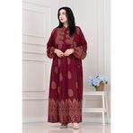 Sevitli Motif Desen Robalı Viscon Tesettür Elbise-BORDO