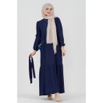 Sevitli Şura Fitilli Tesettür Elbise-Saks Mavi - 44