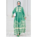 Sevitli Yarasa Kol Karışık Desen Viscon Elbise-Mint Yeşili - Standart