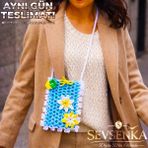 Sevsenka Kurban Bayramına Özel Hediye Çanta Yeşil Çiçek Detaylı Mini Lüks Çanta Bayramlık Moda Koleksiyonu - 483 Pin Stripe - 0