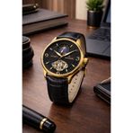 Sewor AOKULASİC Watch Otomatik Mekanizma Siyah Deri Kordon Kol Saati