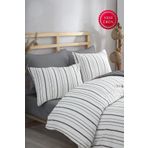 Sey Design Antrasit Çizgili Desen Çift Kişilik Nevresim Takımı Çift Taraflı Kullanım Çarşafı Düz Antrasit Rengi