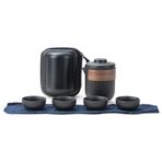Seyahat Çay Seti, Seramik Taşınabilir Yanık Anti Çemeri Infuser Teapware Set Depolama Çantası Ile Açık Hava Seti (4 Kupalı Kara Tencere)