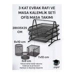 Seyfi Kırtasiye 3 Kat Metal Evrak Rafı Ve 3 Lü Masa Kalemlik Seti Ofis Takımı Metal Perfore Siyah