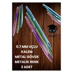 SEYFİKİRTASİYE 0.7 MM Uçlu Kalem, Metal Gövde, Metalik Renk, 3 Adet