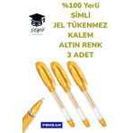 SEYFİKİRTASİYE %100 Yerli SİMLİ JEL TÜKENMEZ KALEM ALTIN RENK 3 ADET PENSAN