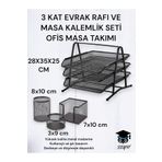 SEYFİKİRTASİYE 3 KAT METAL EVRAK RAFI VE 3 LÜ MASA KALEMLİK SETİ OFİS TAKIMI METAL PERFORE SİYAH