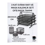 SEYFİKİRTASİYE 3 Kat Metal Evrak Rafı ve 3'lü Masa Kalemlik Seti, Ofis Takımı, Siyah