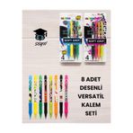 SEYFİKİRTASİYE 8 Adet Versatil Kalem Seti, 0.7 mm, Renkli ve Desenli Gövde