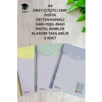 SEYFİKİRTASİYE A4 DİKEY ÇITÇITLI ZARF DOSYA ÜSTTEN KAPAKLI SARI-YEŞİL-MAVİ PASTEL RENK KLASÖRE TAKILABİLİR 3 ADET