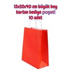 SEYFİKİRTASİYE KIRMIZI RENK 12x32x40 cm büyük boy karton hediye poşeti 10 adet