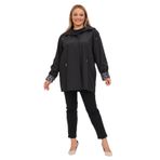 SEYHAN BÜYÜK BEDEN KADIN MEVSİMLİK ASTARLI KISA POLYESTER TRENÇKOT Lacivert 60