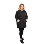 SEYHAN BÜYÜK BEDEN KADIN MEVSİMLİK ASTARLI KISA POLYESTER TRENÇKOT SİYAH 48
