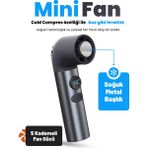 Seyoni Mini Fan Buz Etkili Metal Başlıklı Soğuk Kompres Özellikli Dijital Ekranlı 5 Kademeli 3000 Mah Şarjlı El Fanı - Gri - Siyah