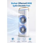 Seyutech Buhar Üflemeli Çift Pervaneli Masaüstü Fan Hava Nemlendiricili Şarjlı Su Püskürtmeli RGB Işıklı Dönebilen Başlıklı 3 Kademeli Serinletici Vantilatör - Beyaz