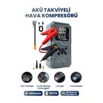 SEYUTECH Taşınabilir Akü Takviyeli Hava Kompresörü Şarjlı Powerbankli Göstergeli Araç Lastik Şişirme