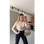Sezgi Tekin Balıkçı Yaka Omuz Dekolteli Vizon Triko Bluz