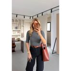 Sezgi Tekin Premium Seri Bisiklet Yaka Yarım Kol Antrasit Basic Bluz