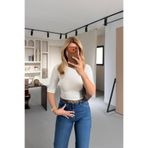 Sezgi Tekin Premium Seri Bisiklet Yaka Yarım Kol Ekru Basic Bluz