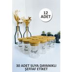 Sezka Life 12 Adet Bambu Kapaklı Borosilikat Baharatlık Kavanoz 30adetsuyadayanıklı Şeffaf Etiket-5.5x8.5 180ml