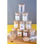 Sezka Life 12 Adet Bambu Vakum Kapaklı Borosilikat Cam Kavanoz Seti Baharatlık 24 Adet Etiket 6x9 200ml