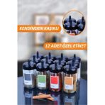 Sezka Life 12 Adet Kapağı Kendinden Kaşıklı Cam Baharatlık Seti Ve 12 Adet Renki Pantone Etiket-300Ml