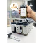 Sezka Life 12 Adet Kapağı Kendinden Kaşıklı Cam Baharatlık Seti Ve 30 Adet Ikonlu Etiket Seti -300ml