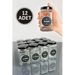 Sezka Life 12 Adet Metal Kapaklı Kavanoz Baharatlık Ve 21 Adet Baharat Etiket Seti Özel - 160ml