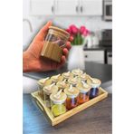Sezka Life 12'li Lüx Bambu Kapaklı Bambu Kaşıklı Borosilikat Cam Kavanoz Saklama Kabı Baharatlık