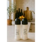 Sezka Life 2'li Tuzluk Baharatlık Seti (SALT-SPİCE) Baskılı Cam Tuzluk Baharatlık Takımı Beyaz