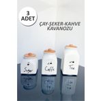 Sezka Life 3 Boy Porselen Bambu Kapaklı Çay Kahve Şeker Kavanozu Ve 3 Adet Suya Dayanıklı Şeffaf Etiket