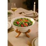 Sezka Life Ahşap Altlıklı Ayaklı Oval Servis Tabağı,Salata Kasesi Sunumluk Tabak Fırın Kabı