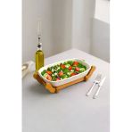 Sezka Life Ahşap Altlıklı Dikdörtgen Servis Tabağı,Salata Kasesi Sunumluk Tabak Fırın Kabı