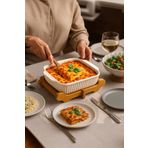 Sezka Life Ahşap Altlıklı Kare Servis Tabağı,Salata Kasesi Sunumluk Tabak Fırın Kabı