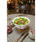 Sezka Life Papatya Kase Ahşap Ayaklı Akasya Salata Kasesi,Seramik Sunum Servis Kasesi 19 Cm