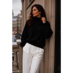 SFG Life Moda Kadın Balıkçı Yaka Tüylü Şardonlu Oversize Kazak - Siyah - Standart