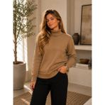 SFG Life Moda Kadın Balıkçı Yaka Tüylü Şardonlu Oversize Kazak - Vizon - Standart