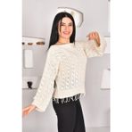 Sfg Life Moda Kadın Mevsimlik Desenli Şık Pamuk Ajurlu Kazak Taş Standart