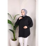 SFG Life Moda Kadın Önü Düğmeli Düz Çilek Kumaş Tunik Gömlek - M - L - Siyah